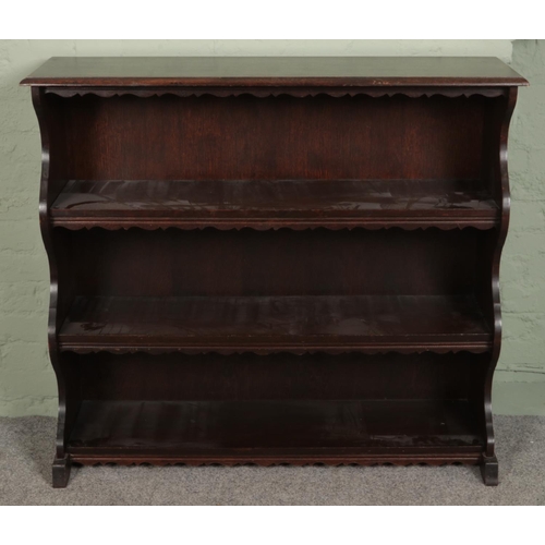 497 - A carved oak delft rack along with an oak dresser top.