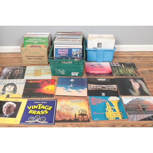 328 - Three boxes of LP records. Includes mostly easy listening, brass band, ELO example, etc.