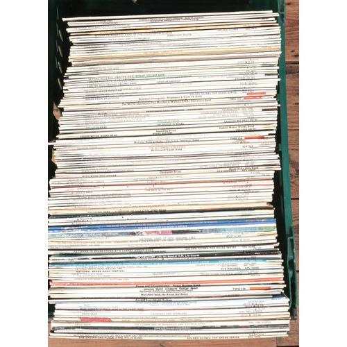 328 - Three boxes of LP records. Includes mostly easy listening, brass band, ELO example, etc.