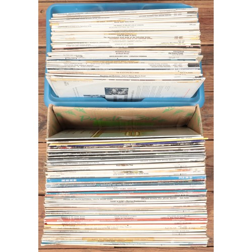 328 - Three boxes of LP records. Includes mostly easy listening, brass band, ELO example, etc.