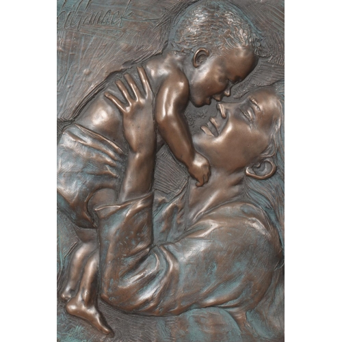 132 - Bill Mack (American, born 1944) a bonded bronze sculpture, depicting a mother and child. 32.5cm x 26... 