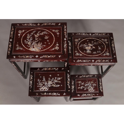 151 - A quartetto of Oriental nesting tables with mother of pearl inlaid decoration. Biggest table - Heigh... 