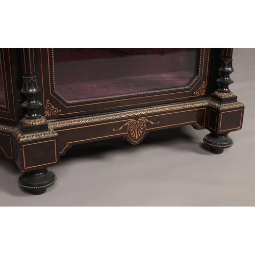 154 - A Victorian ebonised credenza with satinwood inlaid decoration. Height 105cm, Width 103cm, Depth 46c... 