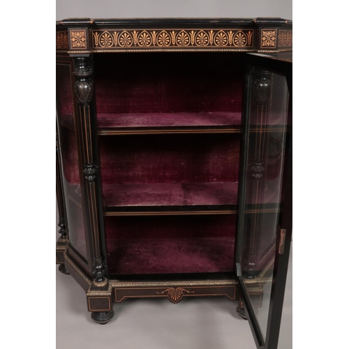 154 - A Victorian ebonised credenza with satinwood inlaid decoration. Height 105cm, Width 103cm, Depth 46c... 