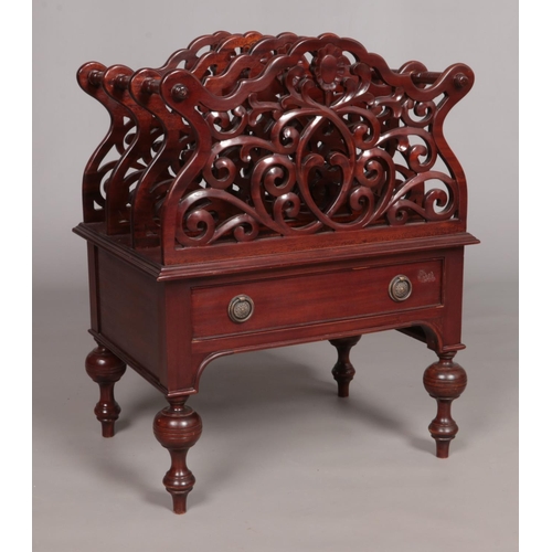 162 - A Victorian style mahogany Canterbury. Having single drawer and turned supports. Height 70cm.