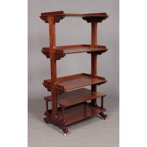 163 - A Victorian carved mahogany five tier Etagere. Height 136cm, Width 69cm, Depth 45cm.