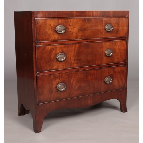 165 - A Victorian mahogany chest of three drawers. Having satinwood cross banding. Height 90cm, Width 86.5... 
