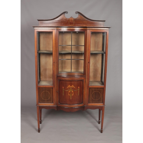 166 - An Edwardian Sheraton Revival display cabinet with strung inlay and painted front panel. Height 171c... 