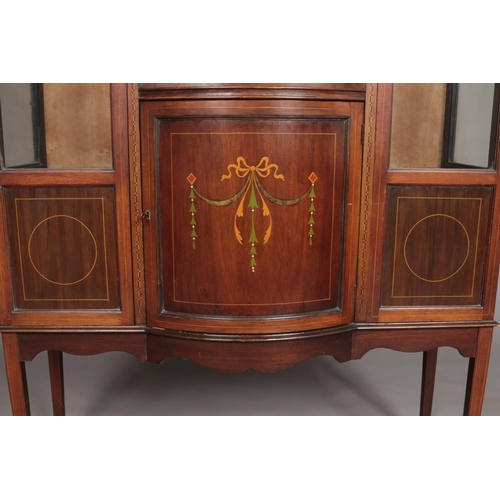 166 - An Edwardian Sheraton Revival display cabinet with strung inlay and painted front panel. Height 171c... 