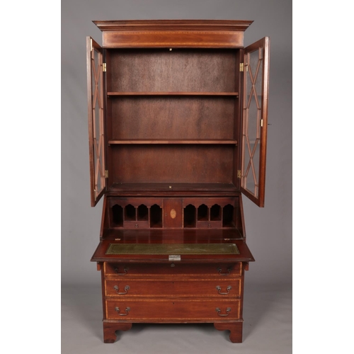 176 - An Edwardian mahogany bureau bookcase. With satinwood inlay and crossbanding. Height 208.5cm, Width ... 