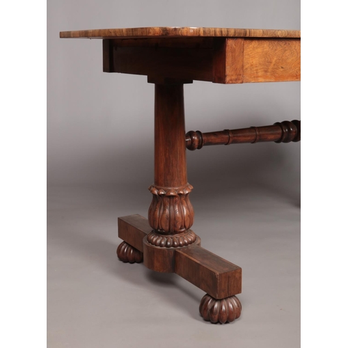 181 - A William IV rosewood centre table raised on carved and turned base. Height 73cm, Dimensions of top ... 