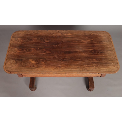 181 - A William IV rosewood centre table raised on carved and turned base. Height 73cm, Dimensions of top ... 