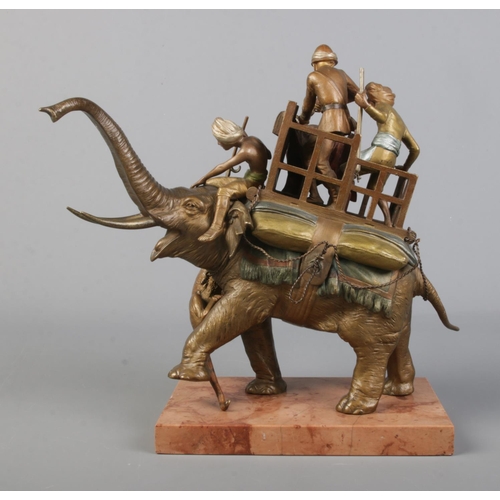 53 - Franz Bergman (1838-1894), a cold painted bronze model on marble base, The Tiger Hunt. Marked with B... 