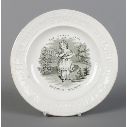 7 - A 19th century pearlware nursery plate commemorating the birth of Prince Albert Edward of Wales, 184... 