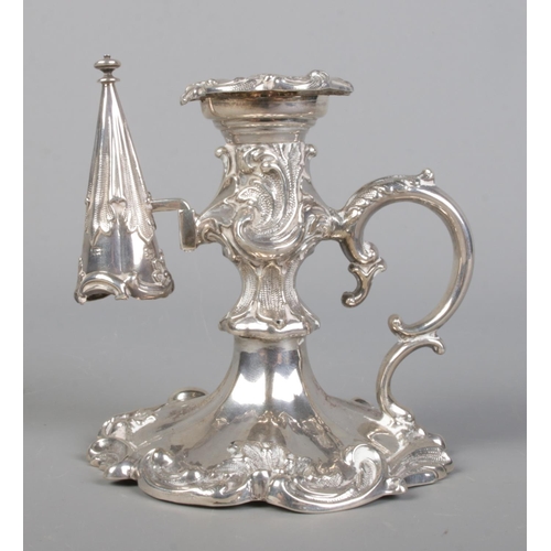 70 - An early Victorian silver chamberstick with detachable nozzle and snuffer. Assayed Sheffield 1842 by... 
