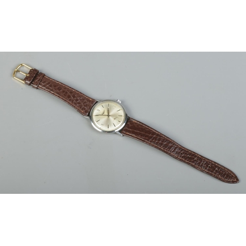 80 - A gents stainless steel Longines manual wristwatch. Having silvered dial, baton and Arabic numeral m... 