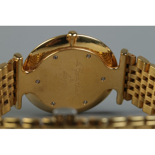 81 - A gents gold plated Longines La Grand Classique quartz wristwatch. Having satin dial and Roman numer... 