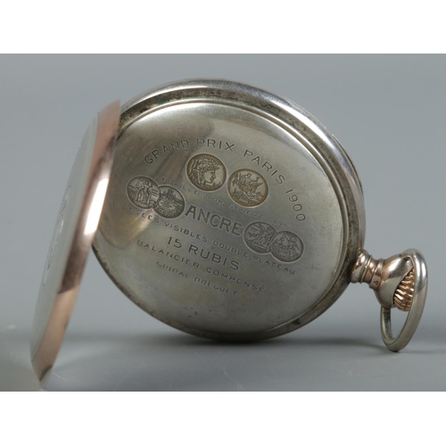 83 - A continental silver Zenith pocket watch. Marked for Grand Prix Paris 1900. Stamped 800 with crown &... 