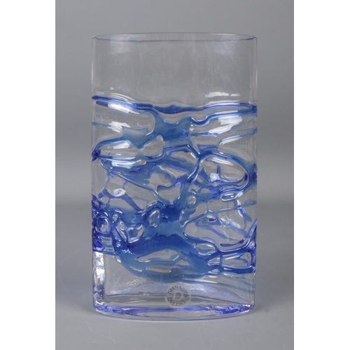 484 - A Dartington art glass vase, of oval insert form with blue threaded decoration. Bears Dartington lab... 