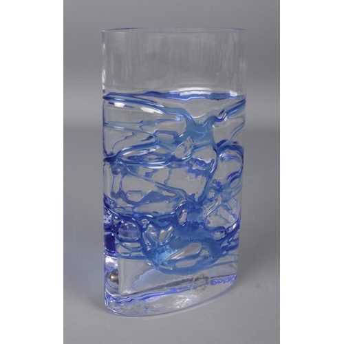 484 - A Dartington art glass vase, of oval insert form with blue threaded decoration. Bears Dartington lab... 