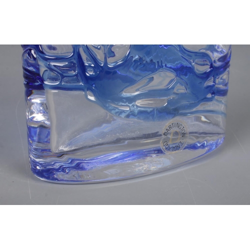 484 - A Dartington art glass vase, of oval insert form with blue threaded decoration. Bears Dartington lab... 