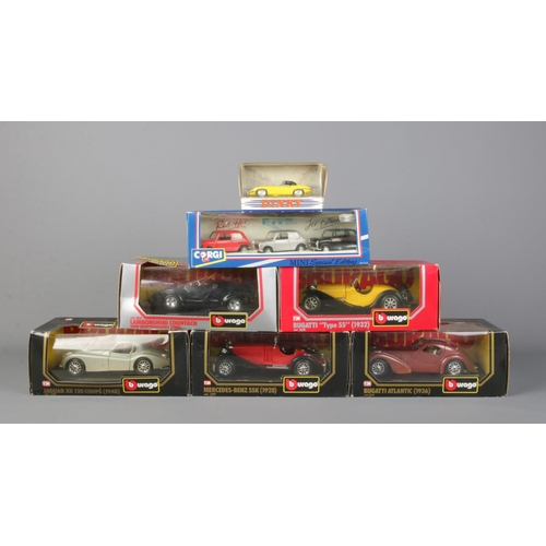 282 - Five boxed Burago 1/24 scale model vehicles, together with Corgi three mini display set (93715) and ... 