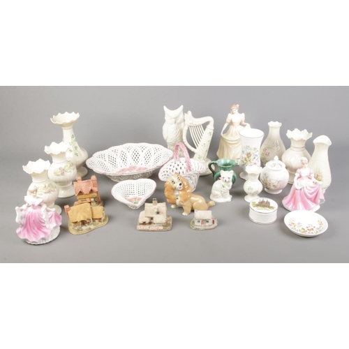 311 - A collection of assorted ceramics to include Coalport Vanessa figure, Belleek, David Winter, Aynsley... 