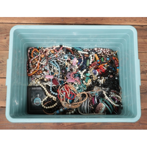 340 - A large box of mixed costume jewellery, to include beaded necklaces, bracelets, bangles etc.