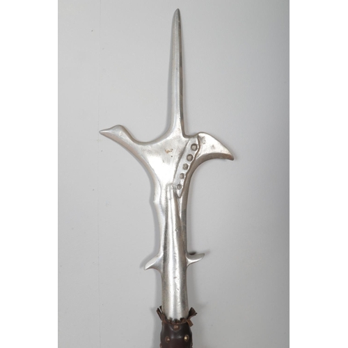 365 - A halberd with leather wrapped handle. (220cm)