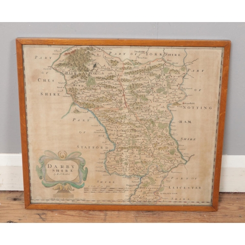 381 - A framed map of Darbyshire by Robert Morden. (36cm x 41cm)