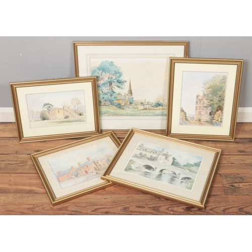 383 - W.Marshall, Four framed watercolours depicting scenes of Chatsworth along with a limited edition Joh... 