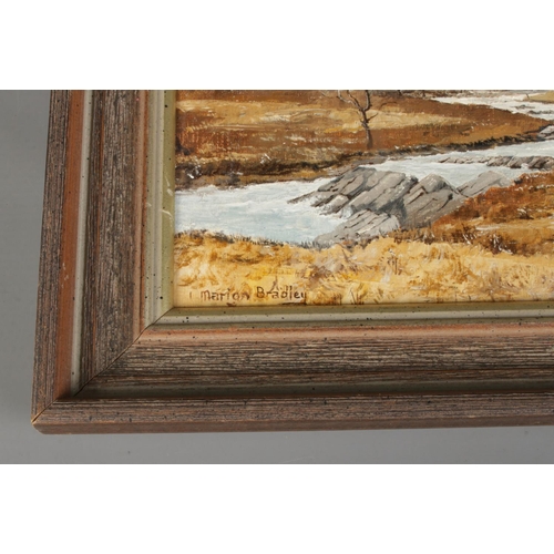 391 - Marion Bradley (B.1946) framed oil on board depicting countryside landscape. Approx. dimensions incl... 