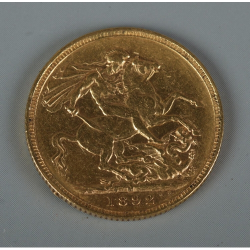 399 - A Victorian 1892 full sovereign.