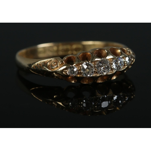 409 - An Edwardian 18ct Gold five stone diamond ring. Assayed for Chester, 1902. Size N½. Total weight: 3.... 