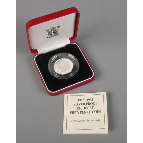 455 - A cased Royal Mint 1992-1993 EC Presidency Silver Proof Piedfort Fifty Pence Coin.