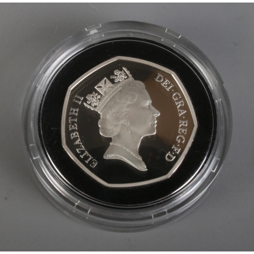 455 - A cased Royal Mint 1992-1993 EC Presidency Silver Proof Piedfort Fifty Pence Coin.