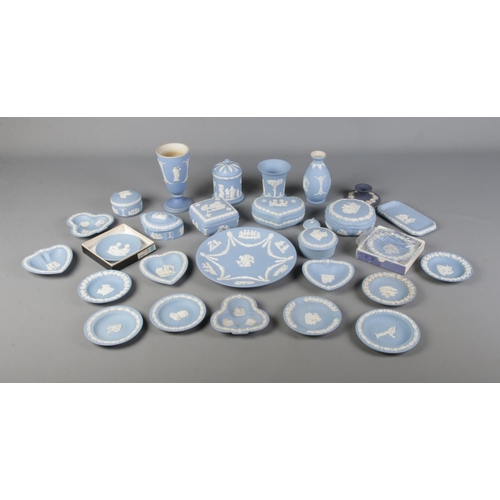 342 - A large collection of blue jasperware mostly Wedgwood.