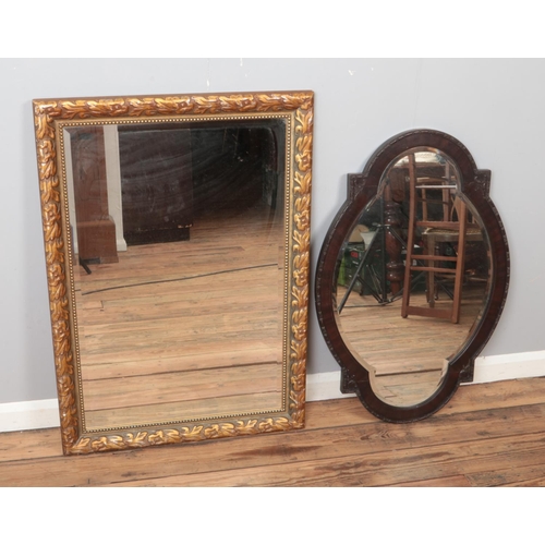 393 - Two large mirrors with bevelled edge glass on with guilt frame.

Largest example 74x102cm