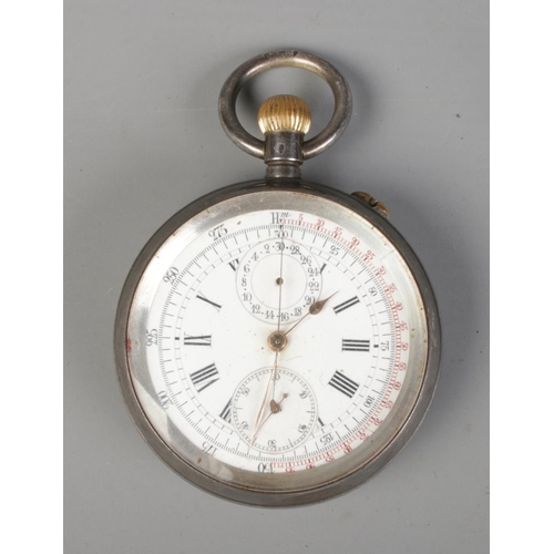 438 - A silver open face pocket watch with two subsidiary dials and 