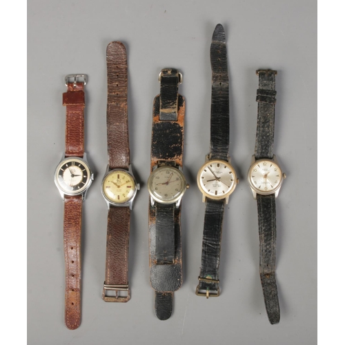 439 - A collection of five vintage mechanical watches.