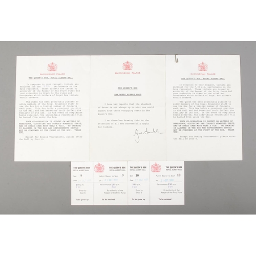 473 - Two invites and tickets to the Queens box at the Royal Albert Hall dated 21st October 1988 given to ... 