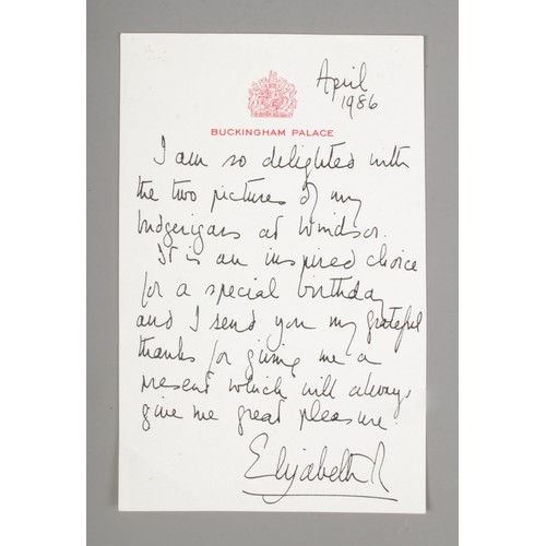 472 - A handwritten letter from HM Queen Elizabeth II with Buckingham Palace letterhead dated April 1986 e... 