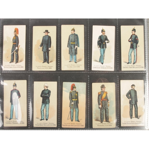 416 - A folder of Kinney cigarette cards 19th century or later incomplete sets of military and naval unifo... 