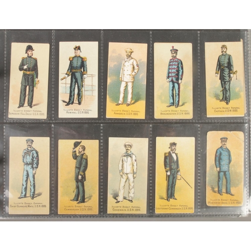 416 - A folder of Kinney cigarette cards 19th century or later incomplete sets of military and naval unifo... 