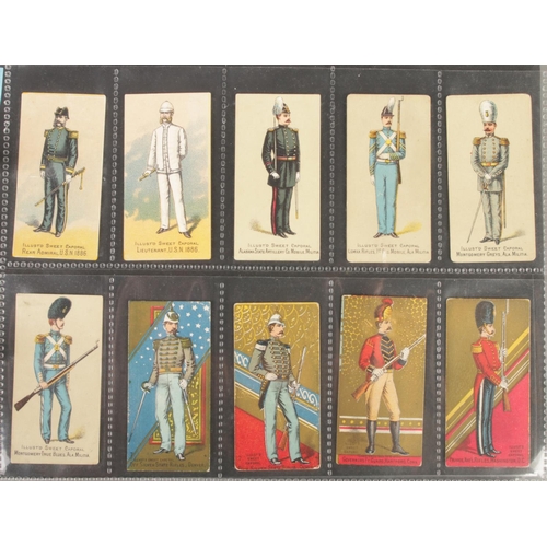 416 - A folder of Kinney cigarette cards 19th century or later incomplete sets of military and naval unifo... 