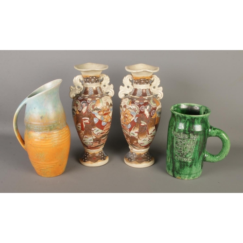 66 - A small collection of ceramics to include pair of oriental vases and large stoneware jug stamped Fle... 