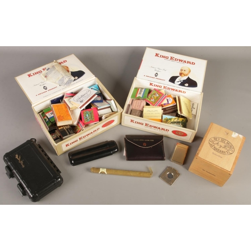 70 - A quantity of smoking related items. Includes Donatus cigar cutter, Mistral lighter, cigar caddy, ma... 