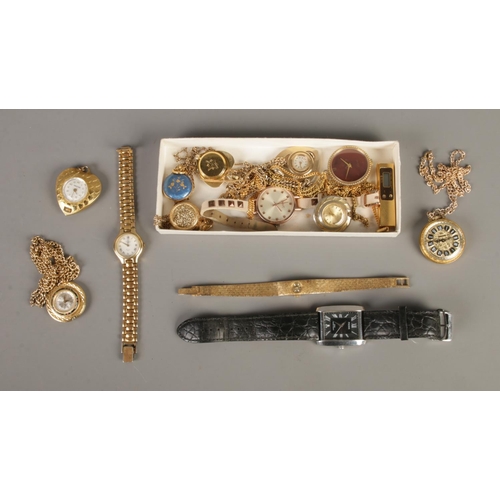 89 - A collection of mostly quartz fob watches to include Fero Feldmann, Lucerne, Rotary, Magy, etc.