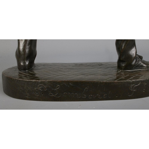 113 - After Benedict B Rougelet, a pair of bronze fencers, signed F Lombard. Height 28cm.