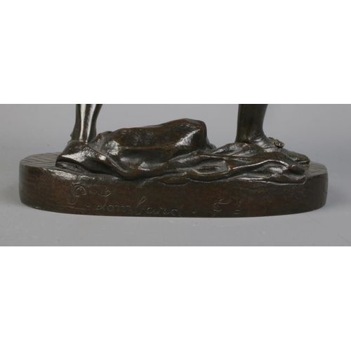 113 - After Benedict B Rougelet, a pair of bronze fencers, signed F Lombard. Height 28cm.